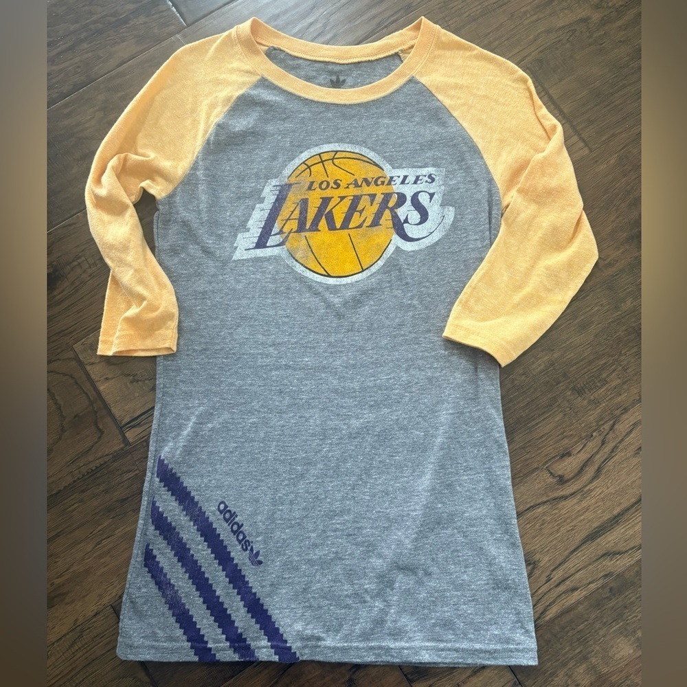 Adidas x Los Angeles Lakers Women's Big Stripe Tri-Blend Raglan T-Shirt